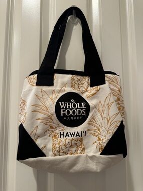 Whole Foods Market Hawai'i Pineapple Print Mini Tote Bag - Cream & Black